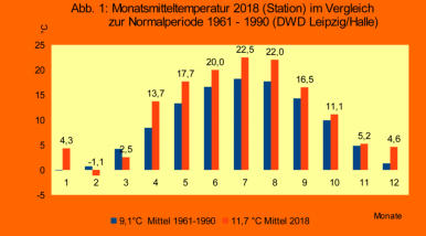 Vergleich Temperatur der Station mit langjährigem Mittel