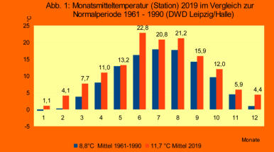 Vergleich Temperatur der Station mit langjährigem Mittel